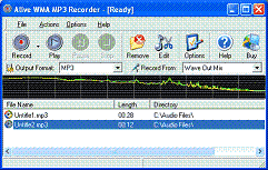 Alive WMA MP3 Recorder records any audio source from your computer into MP3, WAV, WMA, OGG, and VOX files.