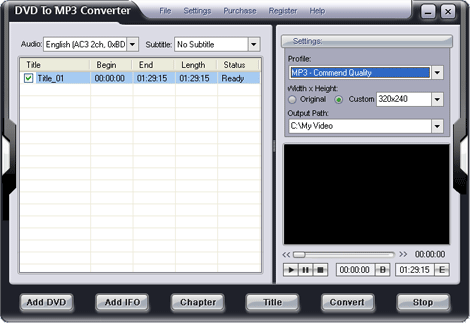 EZTOO DVD TO MP3 Converter - rip dvd and convert dvd to mp3 audio files.