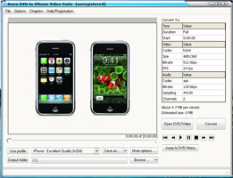 Avex iPhone Video Converter converts AVI, DivX/Xvid, WMV, MPEG videos (and many more) to iPhone MP4 video format in one simple click.