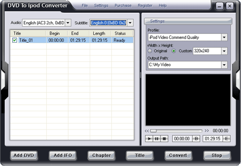 EZTOO DVD TO IPOD Converter - rip dvd and convert dvd to ipod video files.
