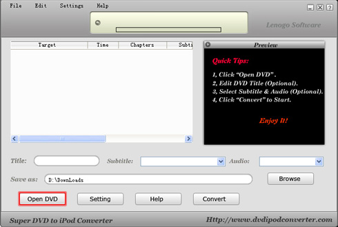 Lenogo DVD Movie to iPod Video Converter is the fastest DVD movie to iPod video converter software so far in the world.