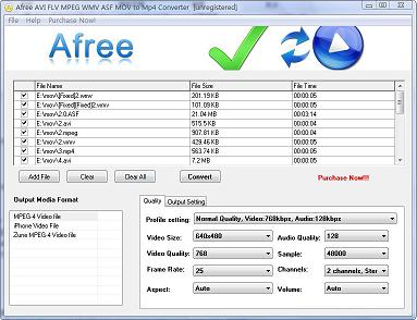 Afree AVI FLV MPEG WMV ASF MOV to MP4 Converter converts your videos quickly and easily into MPEG-4 that MP4 player or Zune, iPhone player can play.