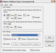Okoker Shutdown Expert is a handy utility that helps you shutdown, restart, log-on or sleep your PC at your scheduled time.