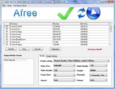Afree AVI FLV MPEG MP4 ASF MOV to WMV Converter is professional, easy to use, and comprehensive video conversion software that makes it easy to convert popular video files to WMV video formats.