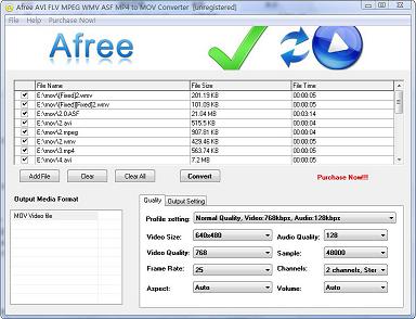 Afree AVI WMV DVD MPEG MP4 MOV to FLV Converter can convert all popular video formats such as AVI, WMV, MPEG, MP4, ASF, VOB, 3GP, iPhone, MOV, FLV to FLV, SWF video files.