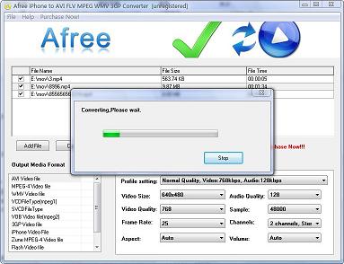 Afree iPhone to AVI FLV MPEG WMV 3GP Converter can help you convert your iPhone video file to AVI, MP4, WMV, VCD, SVCD, DVD, iPhone, Zune, FLV, SWF and MOV video formats.
